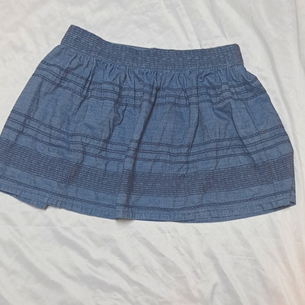 American Eagle 100% Cotton Chambray Coastal Cowgirl Embroidered Mini Skirt